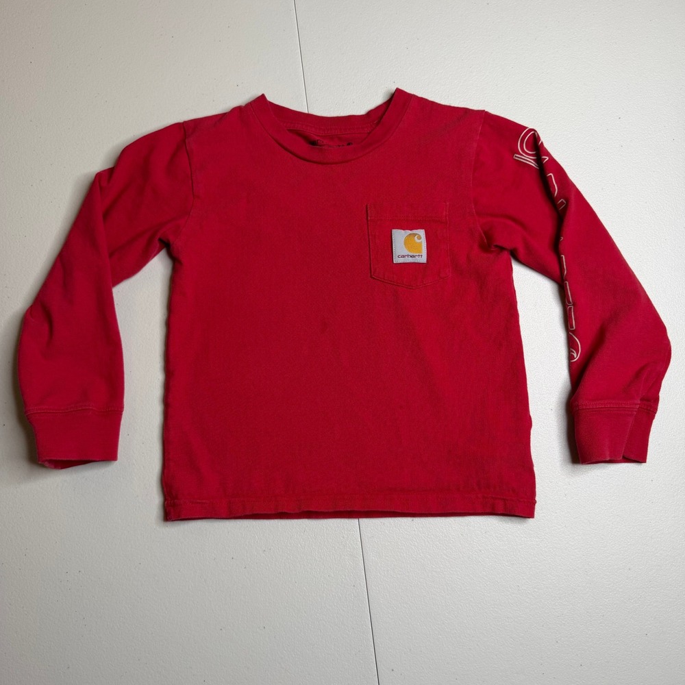 Carhartt Boys Red Long Sleeve Size 5 Pocket T-Shirt Graphic Sleeve
